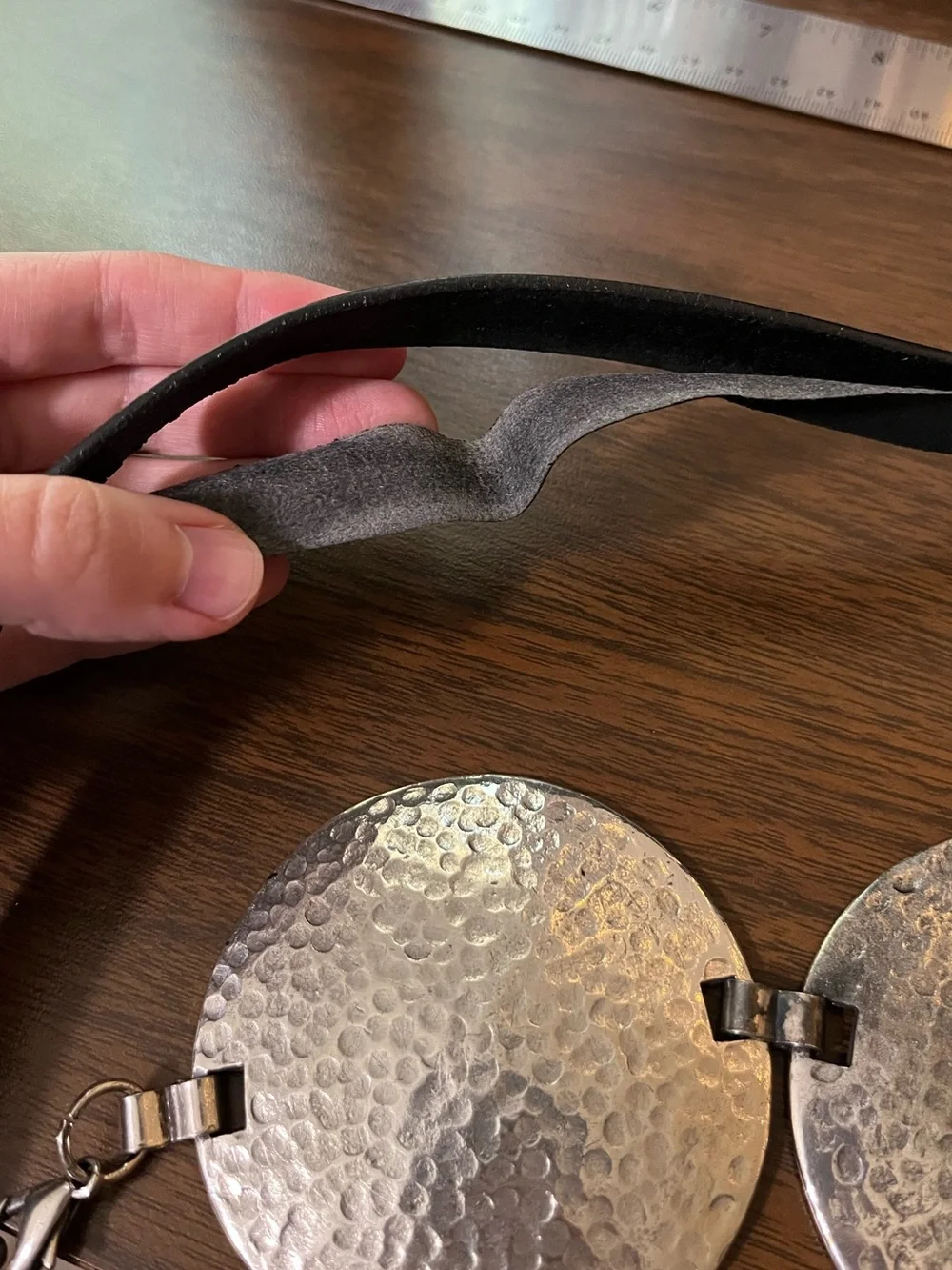 Chico’s Genuine Leather Silver-Toned Medallion Belt Black Boho Festival *Flaw*